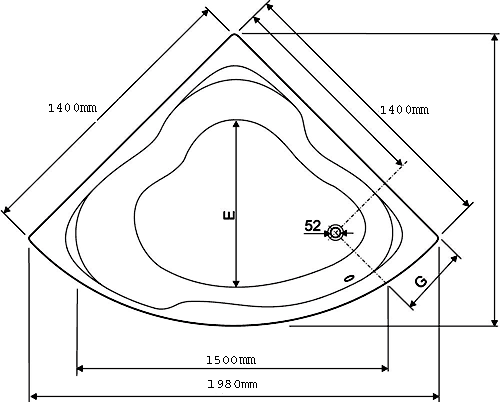 Corner Whirlpool Bath. 14 Jets. 1400x1400mm. additional image