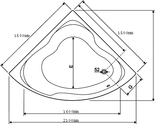 Corner Whirlpool Bath. 14 Jets. 1500x1500mm. additional image