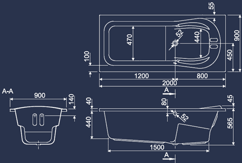 Large Whirlpool Bath. 14 Jets. 2000x900mm. additional image