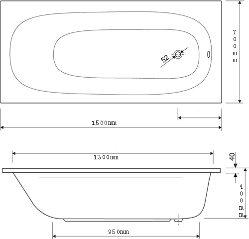 Acrylic Bath.  1500x700mm. additional image