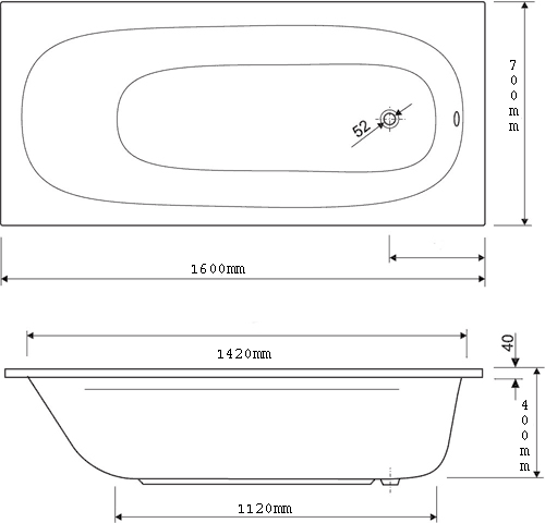 Acrylic Bath.  1600x700mm. additional image