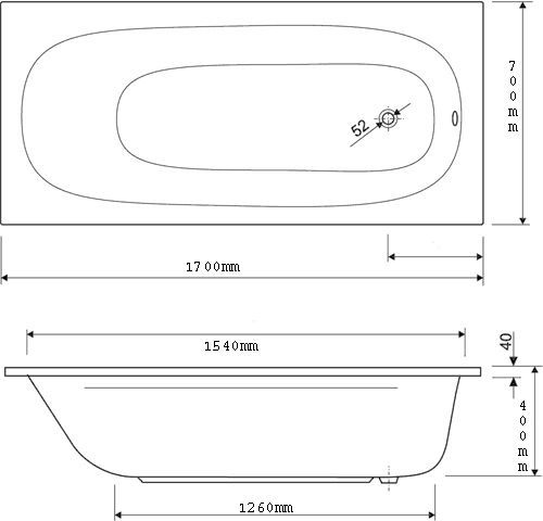 Acrylic Bath.  1700x700mm. additional image