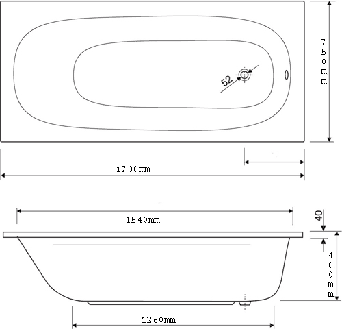 Acrylic Bath.  1700x750mm. additional image