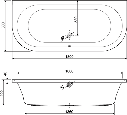 Double Ended Bath With Panels.  1800x800mm. additional image