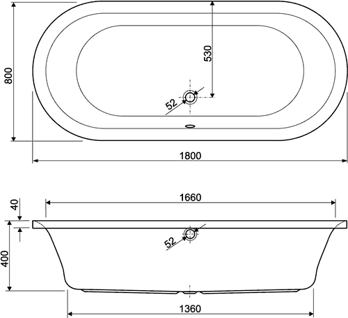 Double Ended Bath. 1800x800mm. additional image