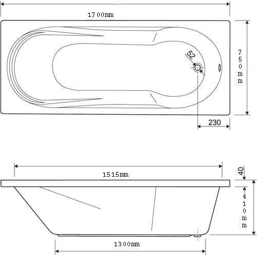 Whirlpool Bath. 11 Jets. 1700x750mm. additional image