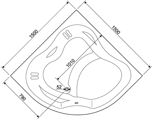 Large Corner Turbo Whirlpool Bath. 14 Jets. 1500x1500. additional image