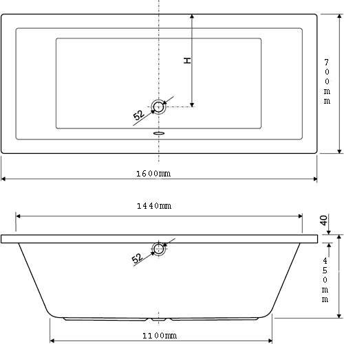 Double Ended Whirlpool Bath. 14 Jets. 1600x700mm. additional image