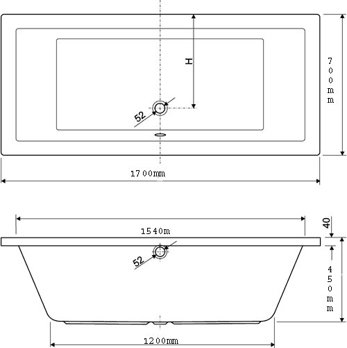 Double Ended Whirlpool Bath. 14 Jets. 1700x700mm. additional image