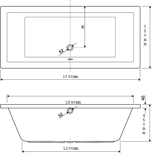 Double Ended Whirlpool Bath. 14 Jets. 1700x750mm. additional image