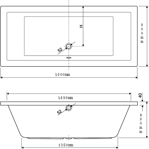 Double Ended Whirlpool Bath. 14 Jets. 1900x900mm. additional image