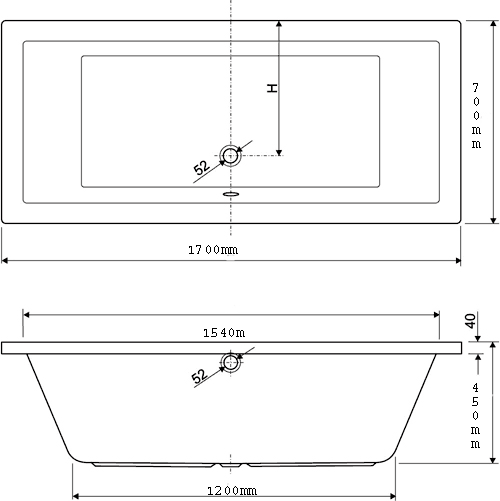 Double Ended Bath.  1700x700mm. additional image