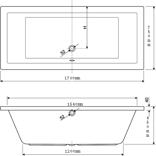 Double Ended Bath.  1700x750mm. additional image
