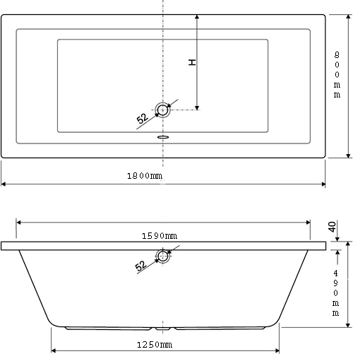 Double Ended Bath.  1800x800mm. additional image