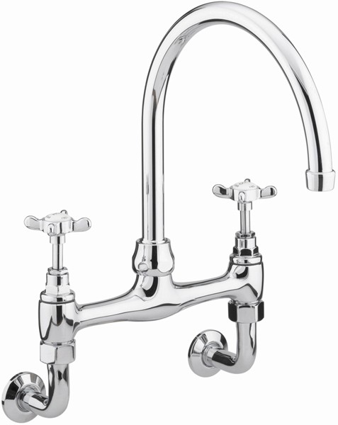 Wall Mounted Bridge Sink Mixer Tap, Chrome Plated. additional image