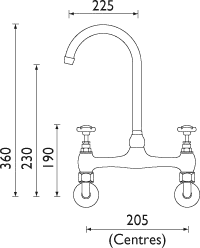 Wall Mounted Bridge Sink Mixer Tap, Chrome Plated. additional image