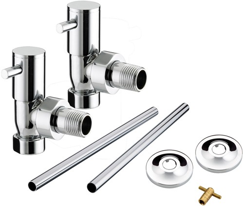 Angled Contemporary Radiator Valves Pack (Chrome). additional image