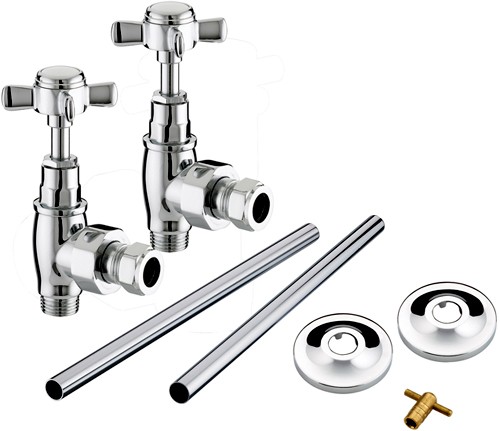 Angled Cross Head Radiator Valves Pack (Chrome). additional image