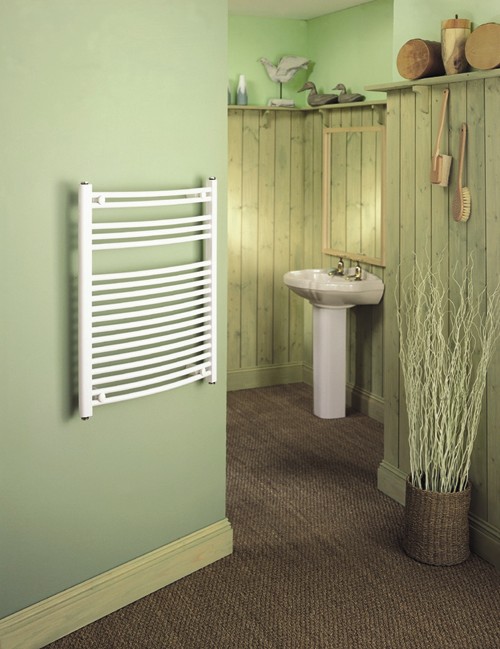 White Curved Multi-Rail Towel Radiator.  500x750mm.  1242 BTU. additional image