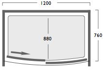 Ultra 1200x760 bow shaped jumbo shower enclosure with shower tray. additional image