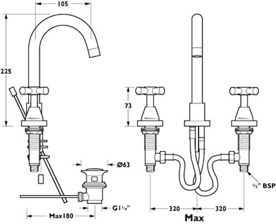 3 Hole Basin Mixer Tap With Pop Up Waste. additional image