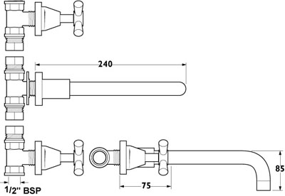 3 Hole Wall Mounted Basin Mixer Tap. additional image