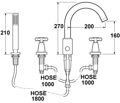 4 Hole Bath Shower Mixer Tap. additional image