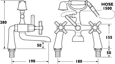 Bath Shower Mixer Tap With Shower Kit (Chrome). additional image