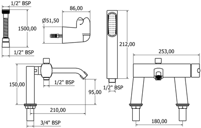 Bath Shower Mixer Tap With Shower Kit. additional image