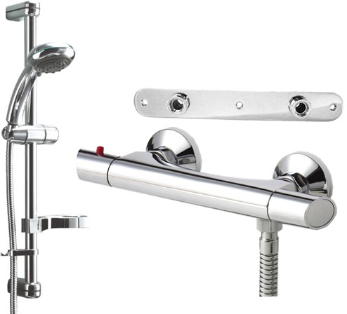 Modern Thermostatic Shower Kit With Wall Plate (Chrome). additional image