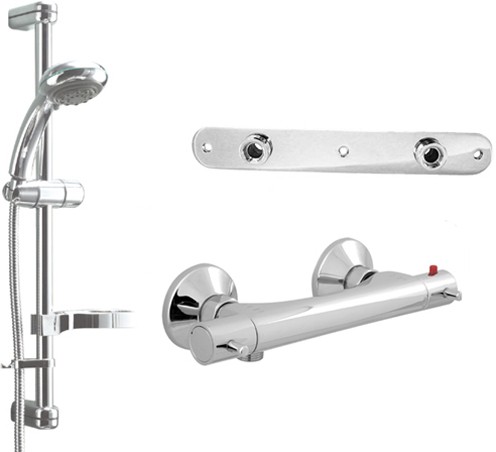 Modern Thermostatic Bar Shower Kit And Wall Plate (Chrome). additional image