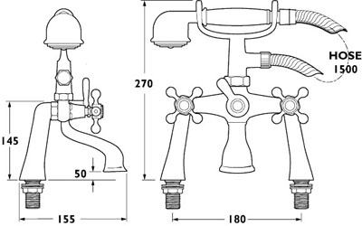 Bath Shower Mixer Tap With Shower Kit (Gold). additional image