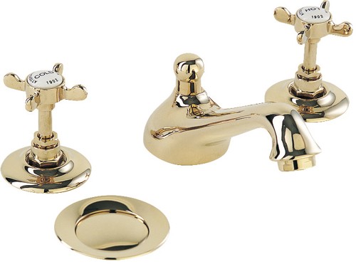 3 Hole Basin Mixer Tap With Pop Up Waste (Gold). additional image