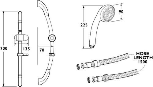 Curved Riser Rail Kit With Multi Function Handset (Chrome). additional image