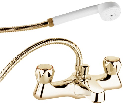 Bath Shower Mixer Tap With Shower Kit And Wall Bracket (Gold). additional image