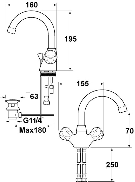 Mono Basin Mixer Tap With Swivel Spout & Pop Up Waste (Chrome). additional image