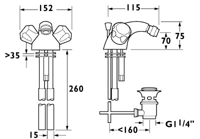 Mono Bidet Mixer Tap With Pop Up Waste (Chrome). additional image