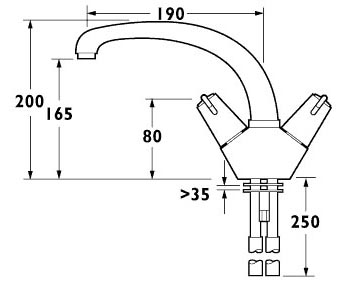 Monoblock Sink Mixer with 3" Levers & Swivel Spout. additional image