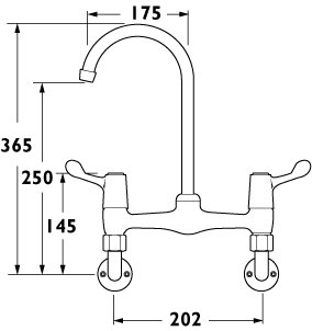 3" Lever Bridge Sink Tap, Wall Mounted. additional image