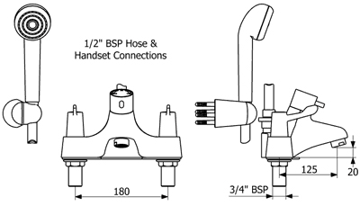 TMV2 Thermostatic Bath Shower Mixer Tap With Shower Kit. additional image