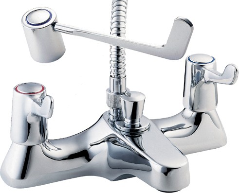 Lever Bath Shower Mixer Tap, 6" Long Handles & Shower Kit. additional image