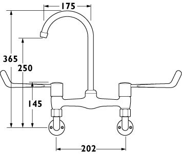 Lever Bridge Sink Tap, 6" Long Handles, Wall Mounted. additional image