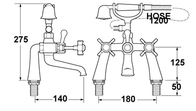 Bath Shower Mixer Tap With Shower Kit (Chrome). additional image