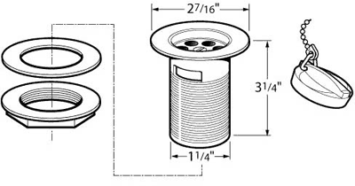 1 1/4" Basin Waste With Poly Plug, Chain And Stay (Slotted, Chrome). additional image