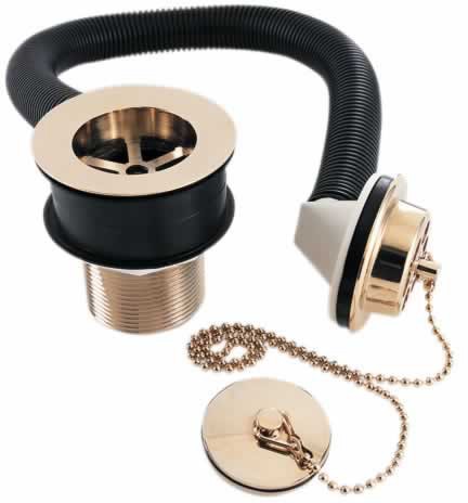 Brass Body Bath Waste With Brass Plug And Ball Chain (Gold). additional image