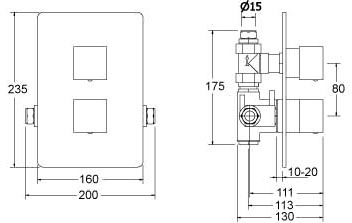 1/2" Twin Concealed Thermostatic Shower Valve (Chrome). additional image