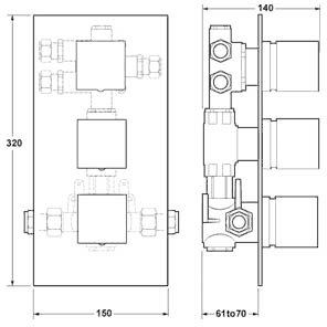 1/2" Triple Concealed Thermostatic Shower Valve (Chrome). additional image