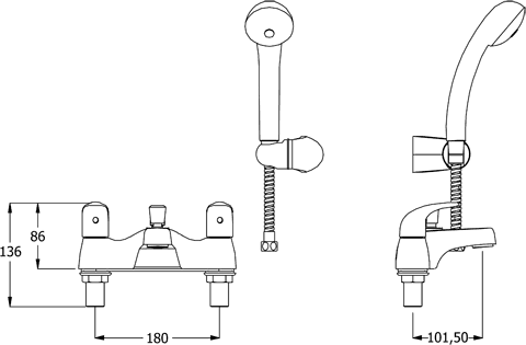 Bath Shower Mixer Tap With Shower Kit (Chrome). additional image