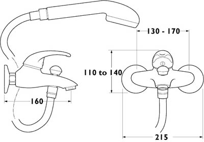 Wall Mounted Bath Shower Mixer Tap With Shower Kit. additional image