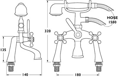 Bath Shower Mixer Tap With Shower Kit (Gold). additional image